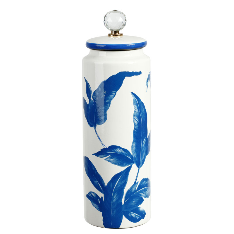 Jarre en céramique, Bleu / blanc, H 16 po x l 4,75 po x P 4,75 po