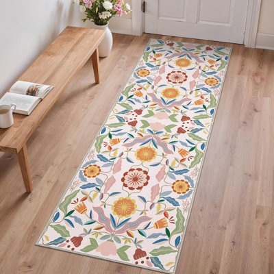 Vintage Floral 2' x 6' Washable Runner Rug – Non-Slip Hallway Carpet