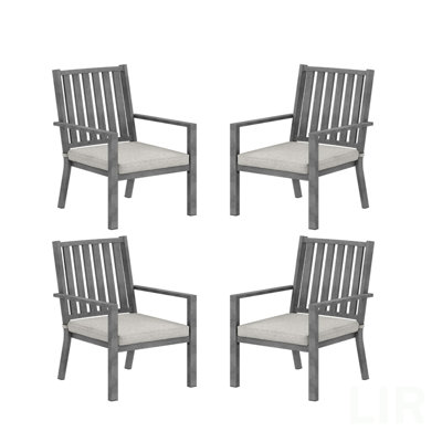 Set Of 4 23" All-Weather Aluminum Patio Dining Chairs With Thick Gray Cushions And Gray Frame, Chair