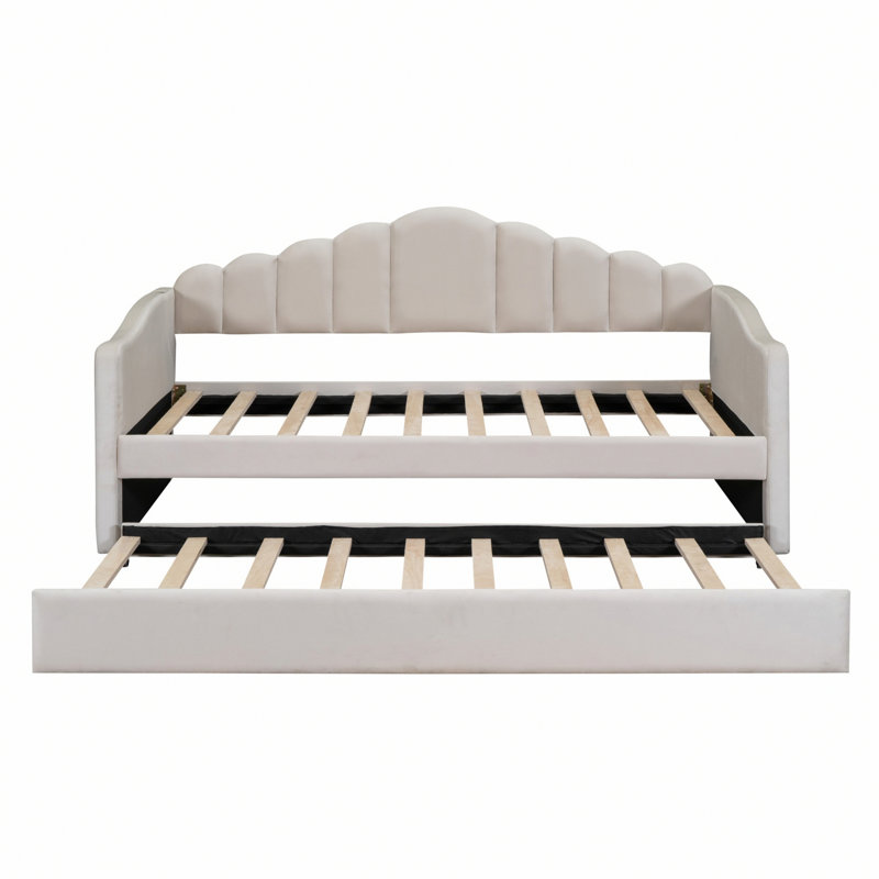 Upholstered Daybed With Trundle And USB Charging Ports, Beige