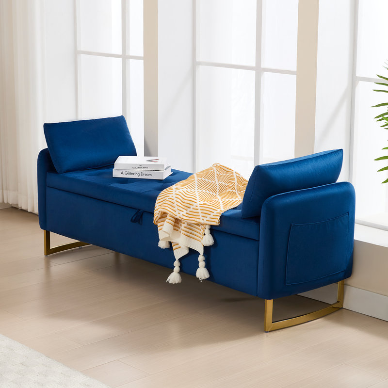 Soraiya 65'' Upholstered Storage Bench With Two Pillows, Dark Blue