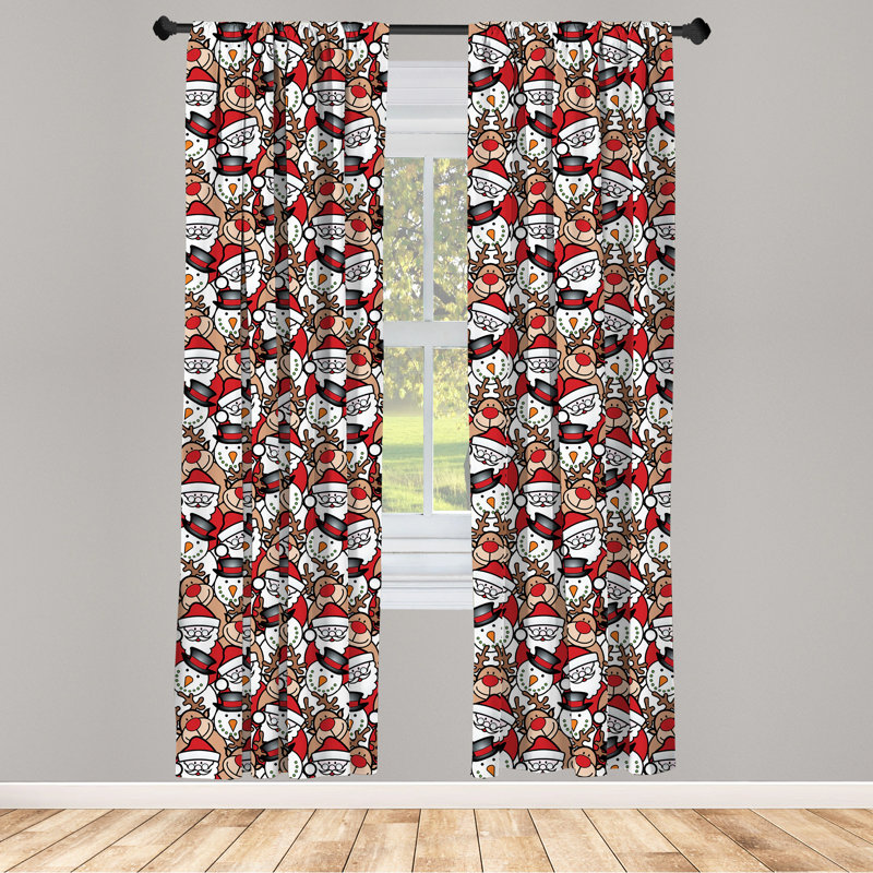 Snowman Reindeer Santa Claus Semi-Sheer Rod Pocket Curtain Panels, 28" x 95"