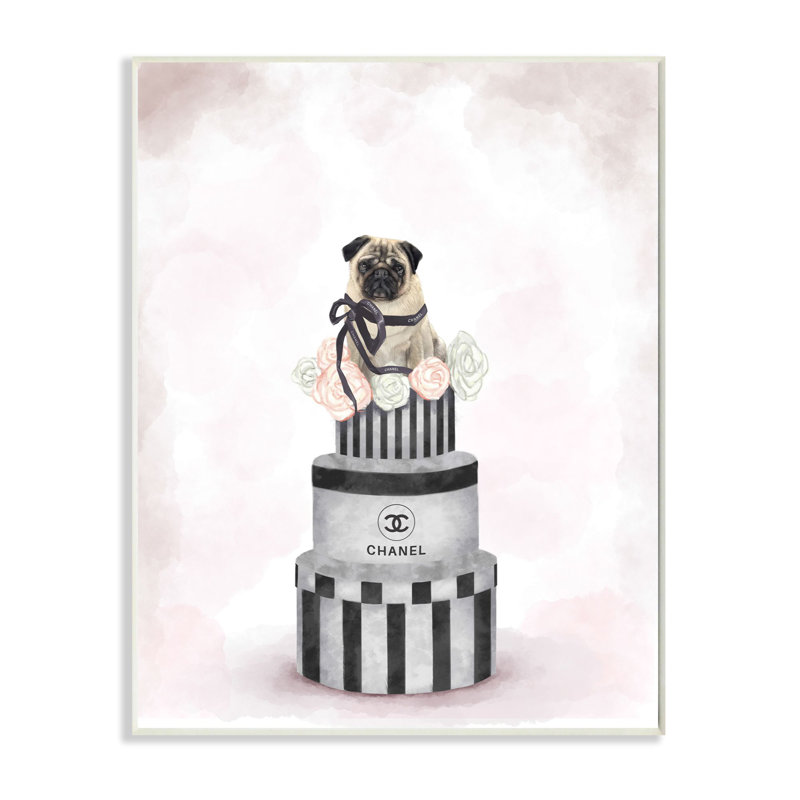 «Fashion Box Stack Dog Pink Pet Paint», impression, H 15 po x l 10 po, Plaque de bois