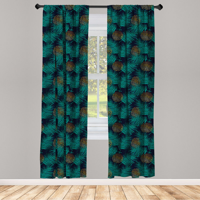 Rideaux 4 panneaux East Urban Home Tropical, Hawaï avec palmiers, bleu-vert foncé, L 56 po x L 84 po