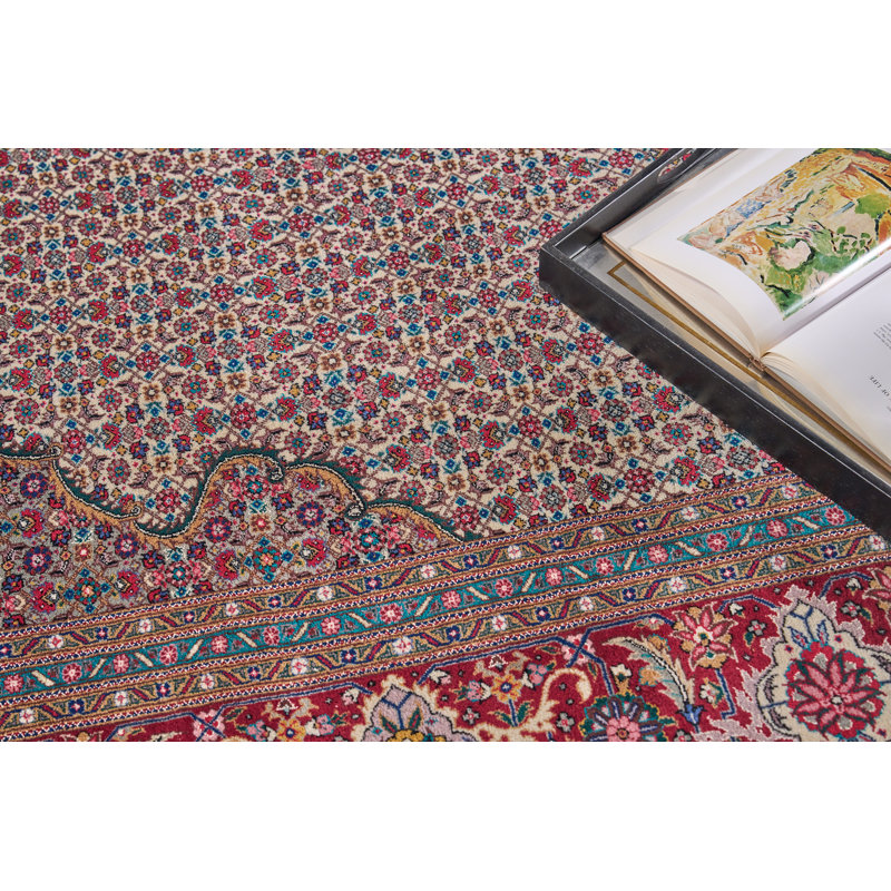 Hand-Knotted Red Floral Wool Rectangular Area Rug 9'3" x 12'2"