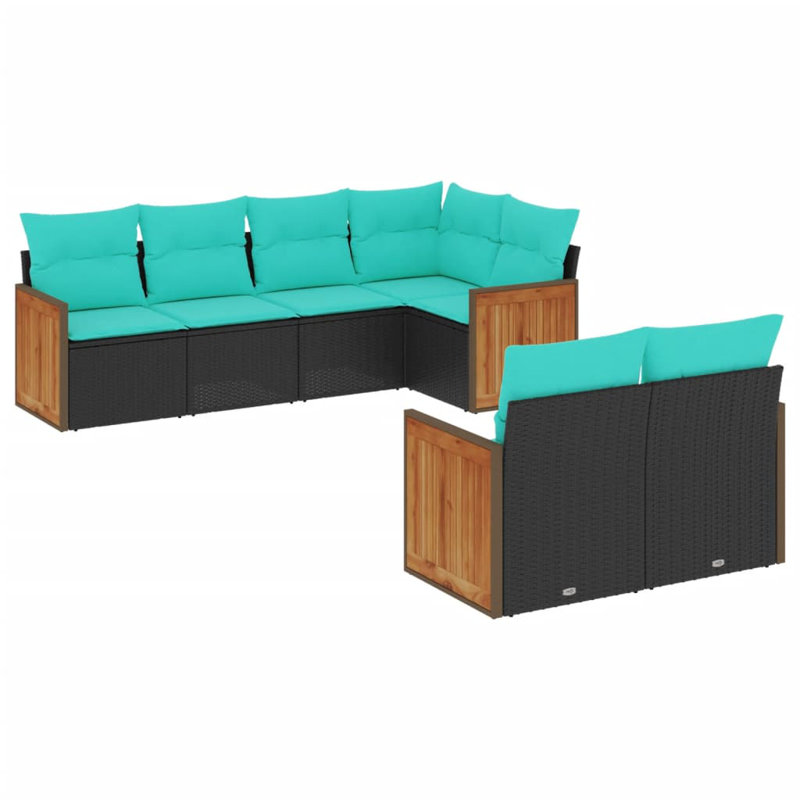  Ensemble de canapé de patio 7 pièces avec coussins en rotin de polyester noir