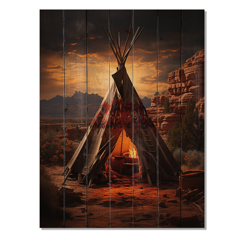 Tipi orange orange embrassant la tradition I - impression de paysages urbains sur bois de pin naturel