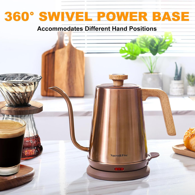 Basowin Gooseneck Electric Kettle(1.0L),1000W Electric Tea Kettle Of 304 Stainless Steel,Auto Shut Off,Coffee Kettle For Pour Over And Tea