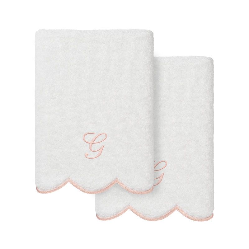 Ensemble de serviettes à main personnalisables 2 pièces Linorn Home Textiles 100% coton turc ADORNIA, G, Blanc / Rose