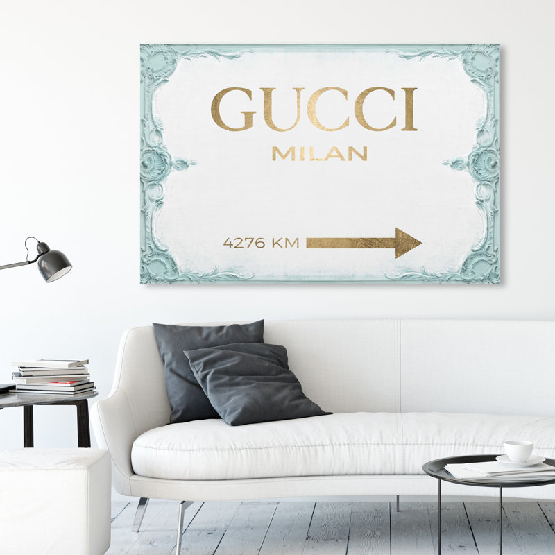 «Milan Sign Aqua», art textuel sur toile, Toile tendue, H 30 po x l 45 po