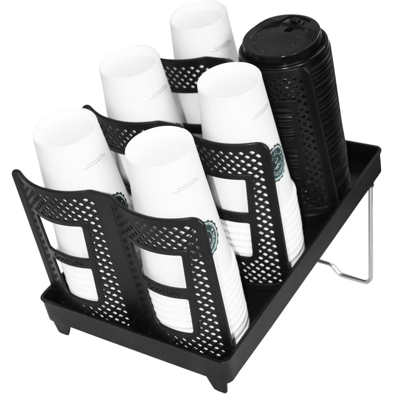 Distributeur de 6 tasses et couvercles jetables à 6 grilles - Support de rangement compact pour station de café, salle de pause et comptoir