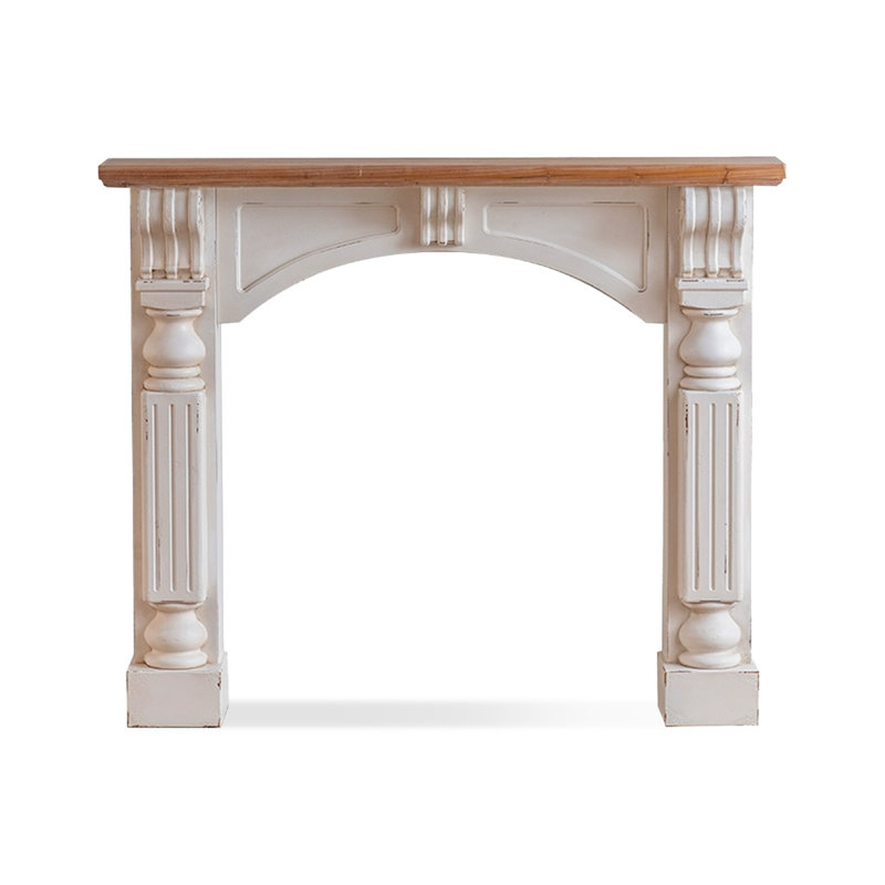 Beige + Walnut Solid Wood Freestanding Fireplace