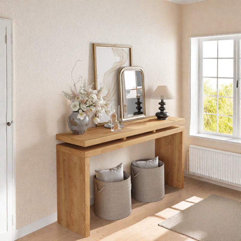 Console Table With Double Board Suspension Design, Antique Brown