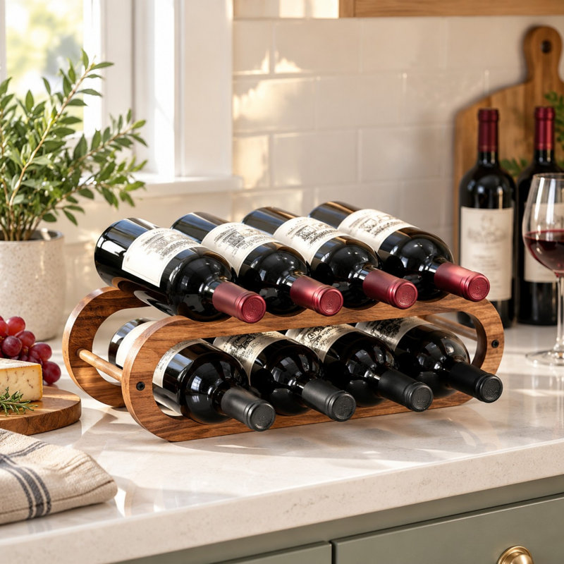 Support à 2 niveaux pour bouteilles de vin et d'eau, organisateur réglable en bois d'acacia