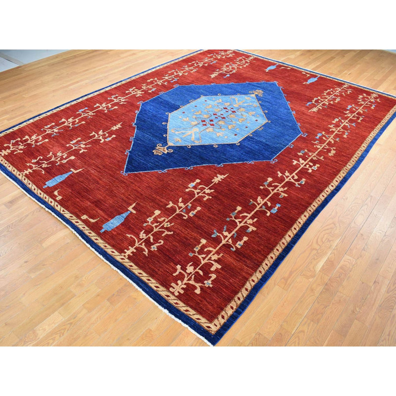 Tapis rouge nouvel âge en laine 10 pi 3 po x 14 pi Taelon