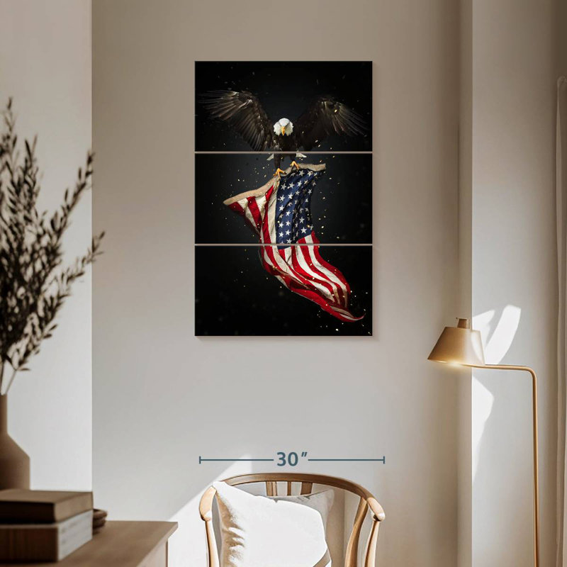 Borges Eagle Flying With American Flag, 57" H x 36" W
