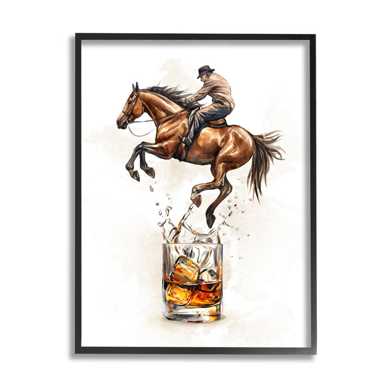 Cowboy & Bourbon par Ziwei Li, H 30 po x l 24 po x P 1,5 po, Giclée encadrée noir minuit
