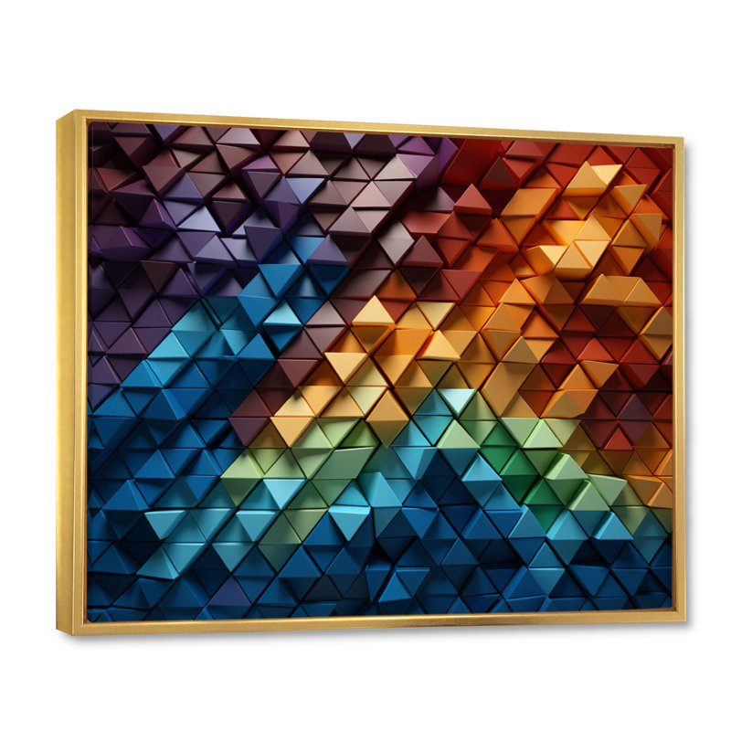Abstrait arc-en-ciel en bois délice II, H 16 po x l 32 po x P 1 po, Cadre flottant doré