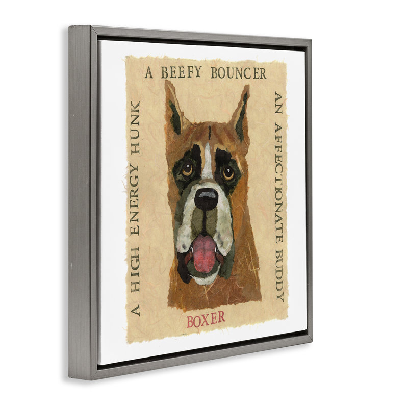 "Fun Boxer Pet", art mural encadré flottant par Nancy Overton, Cadre flottant gris, H 18 po x l 18 po