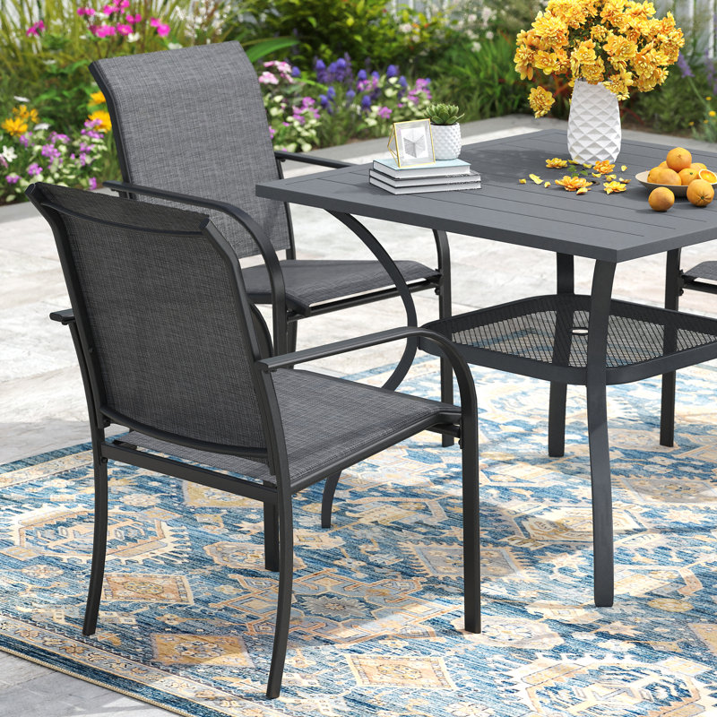 5 Pieces Patio Square Table Outdoor Dining Set, Dark Gray/Gray