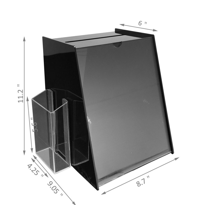 Urne en acrylique 8,5 x 11 po avec porte-affiche latérale - noir