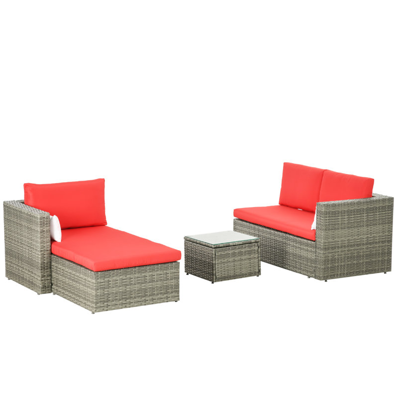 Ensemble de conversation d'extérieur pour 3 personnes avec coussins Makayla, Gris clair, Gauche, Rouge