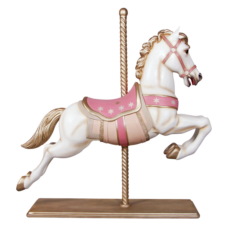 Full-Size White and Pink Resin Carousel Horse Statue