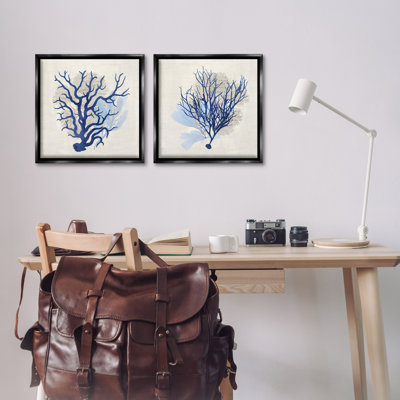  «Blue Coral Branches», ensemble de 2 toiles flottantes encadrées par Susan Arnot