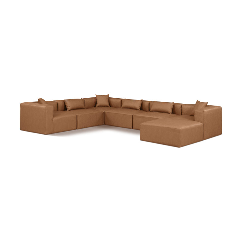 Ivion Upholstered U-Shaped Sectional Reversible, Brown Vegan Leather