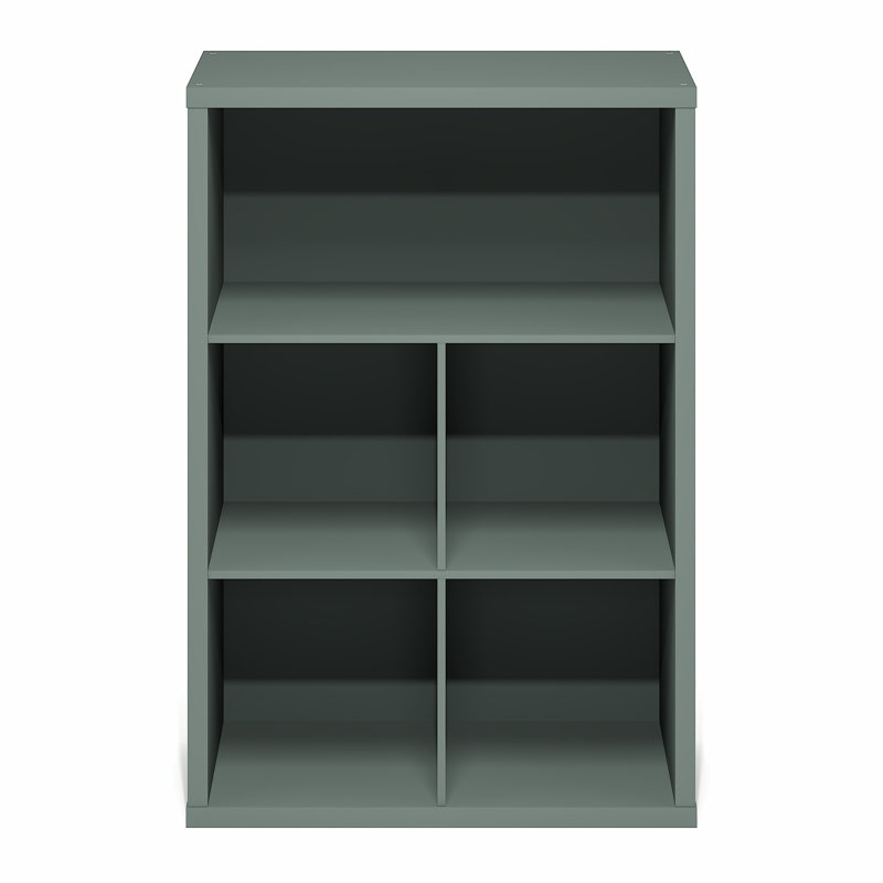 Furinno Cubicle Closed Back Decorative Cube Storage Organizer, 5-Cube, Dark Oak, Sage Green