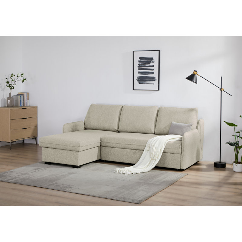Movra Fabric 3-Seater Corner Sofa Bed with Storage, Cream