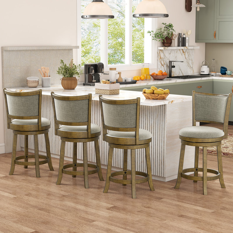 25"Swivel Bar Stools Set of 2, w/Backrests and Wood Frame,Upholstered Bar Chairs, 25, 2