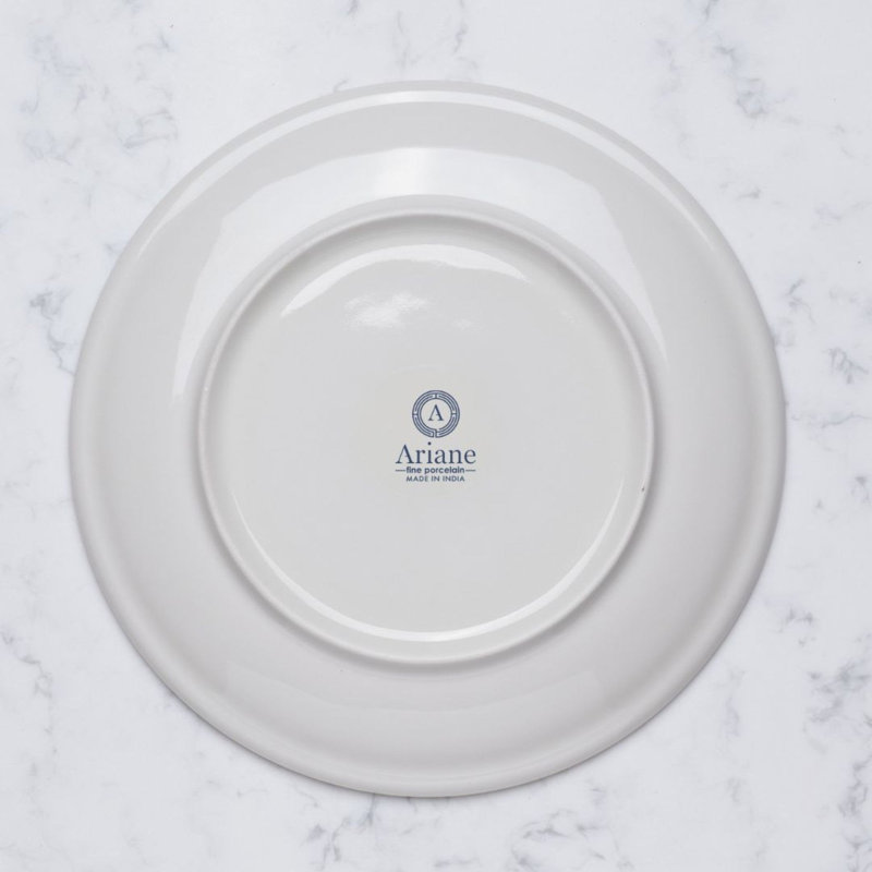 Assiette ronde en porcelaine Paros-Shell Aqua Premium Va au micro-ondes et au lave-vaisselle, 9.5x9.5x0.98"