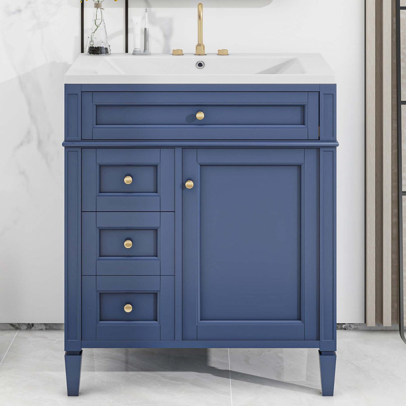 30'' Single Bathroom Vanity with Ceramic Top, Blue