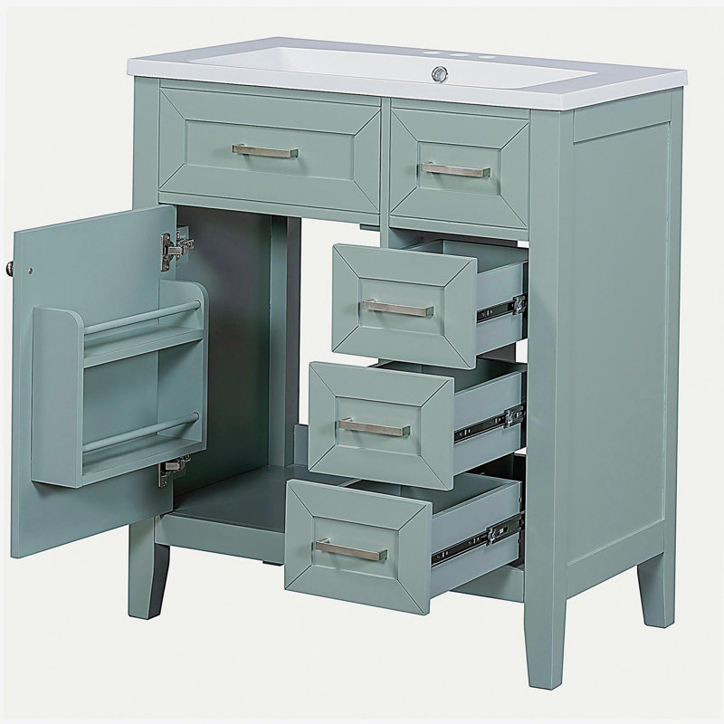 Table de maquillage de salle de bain de 30 pouces avec ensemble lavabo, armoire de salle de bain avec tiroirs, structure en bois massif et panneau de fibres à densité moyenne