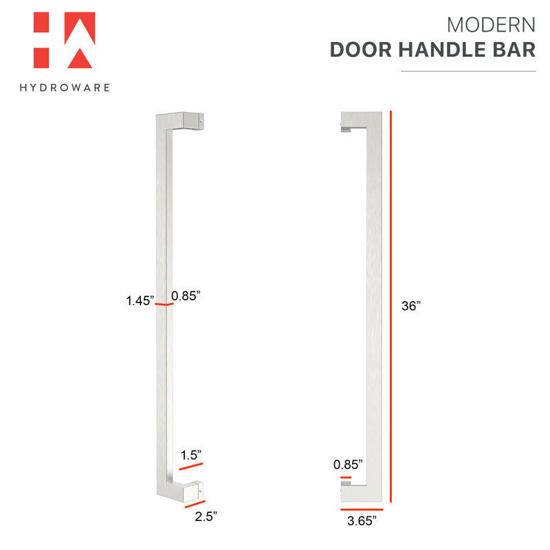 Satin Push/Pull Door Handle, 36" H x 3.65" W x 2.5" D
