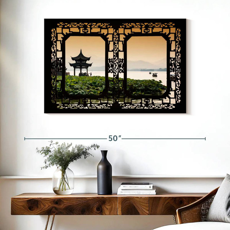 Lilie Asian Window Lake, 26" H x 39" W