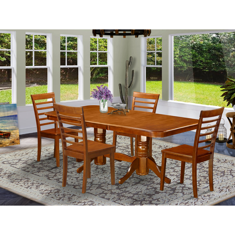 5 Piece Modern Dining Table Set Includes a Rectangle Wooden Table with Butterfly Leaf and 4 Kitchen Dining Chairs, Saddle Brown