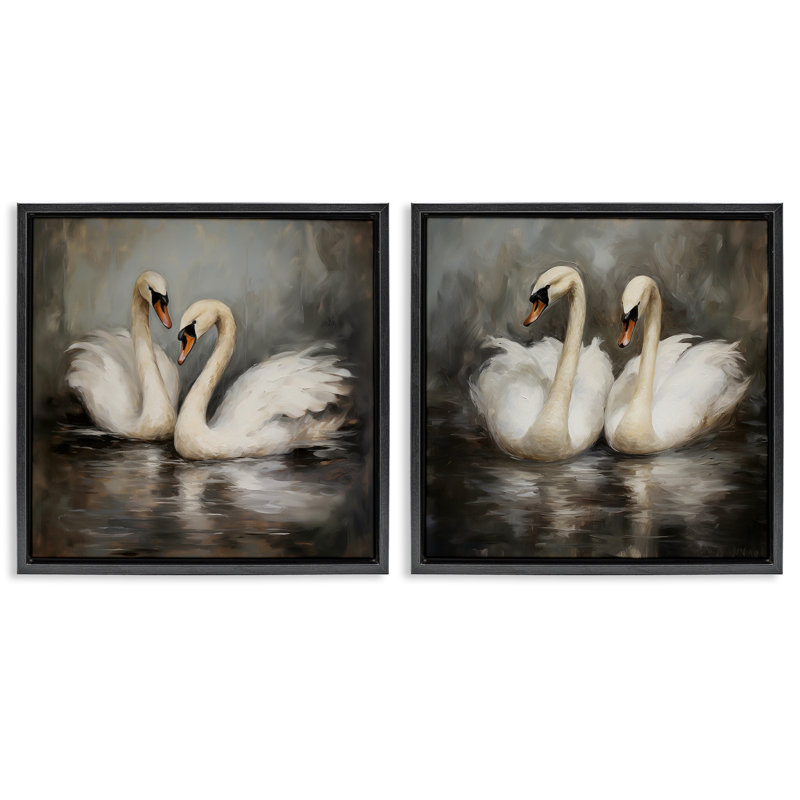  «Twin Swans with Reflections», ensemble de 2 toiles flottantes encadrées par Novae, H 25 po x l 25 po