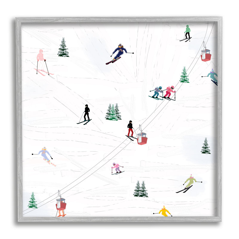 «Skiing Slopes Winter Snow Scene On Wood» par Ashley Singleton, impression, H 12 po x l 12 po, Estampe numérique Farmhouse