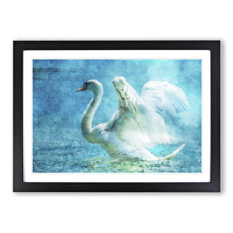 White Swan Vol.1 - Picture Frame Painting, 27cm H x 36cm W x 2cm D, Black Framed