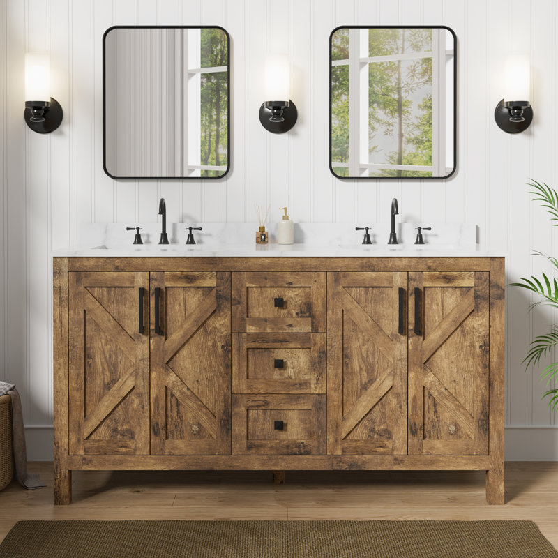 Meuble-lavabo double 60 po avec plateau en marbre Linsay