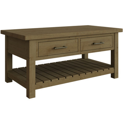 Almerton 2 Drawer Storage Coffee Table With Open Shelf – Solid Reclaimed Natural Pine