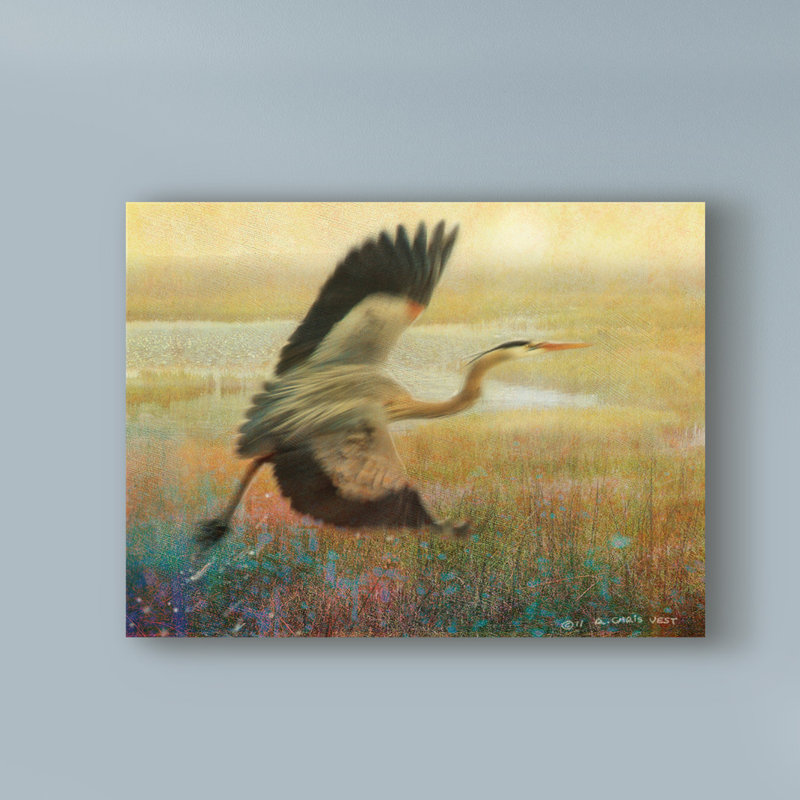 «Foggy Heron I» par Chris Vest - impression sur toile, H 14 po x l 19 po x P 2 po