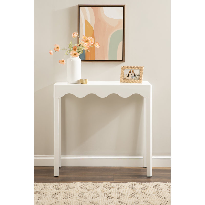 Maida Rectangle Wooden Curvy Console Table, White