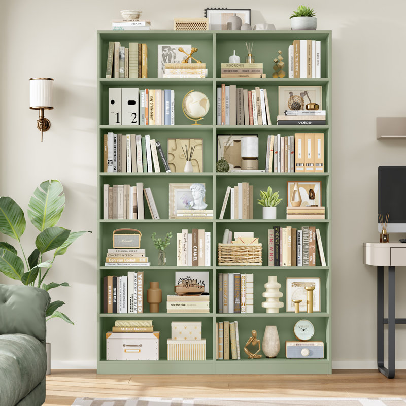 Bibliothèque Beetner H 84 po x l 46 po, bibliothèque standard à 7 niveaux, 14 cubes, Vert