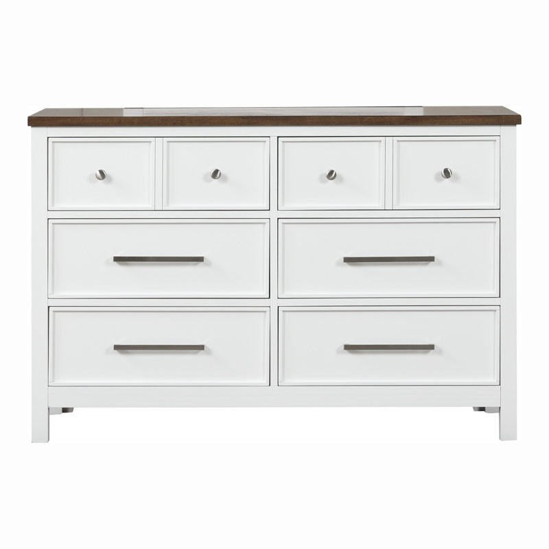 Commode 6 tiroirs Lonegan, Blanc, brun