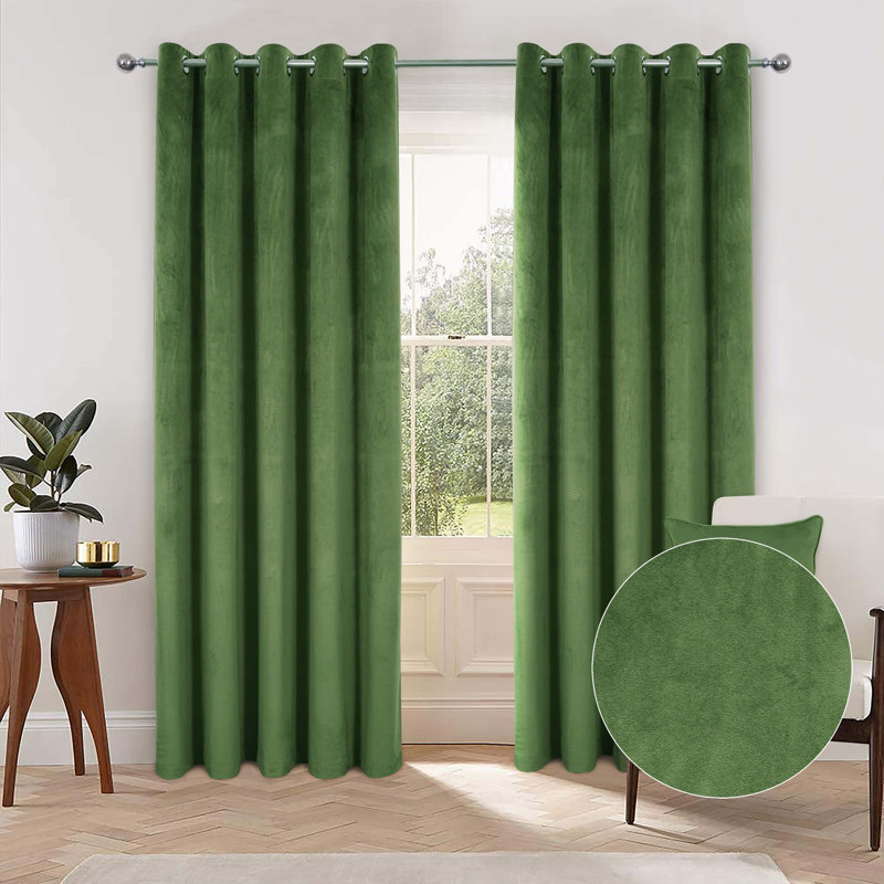 Latvina Eyelet Fully Lined Curtain, 114 W x 137 D cm, Olive