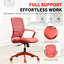 Chaise de bureau colorée 350LBS, bureau personnel, dossier en filet, assise confortable, accoudoir fixe, pivotant, chaise à hauteur réglable (rouge)