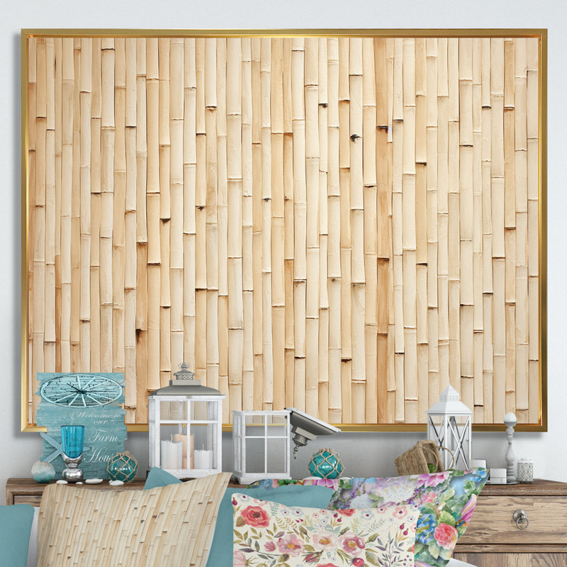 Minimalisme beige bambou sérénité - art mural en bambou, H 12 po x l 20 po x P 1 po, Cadre flottant doré